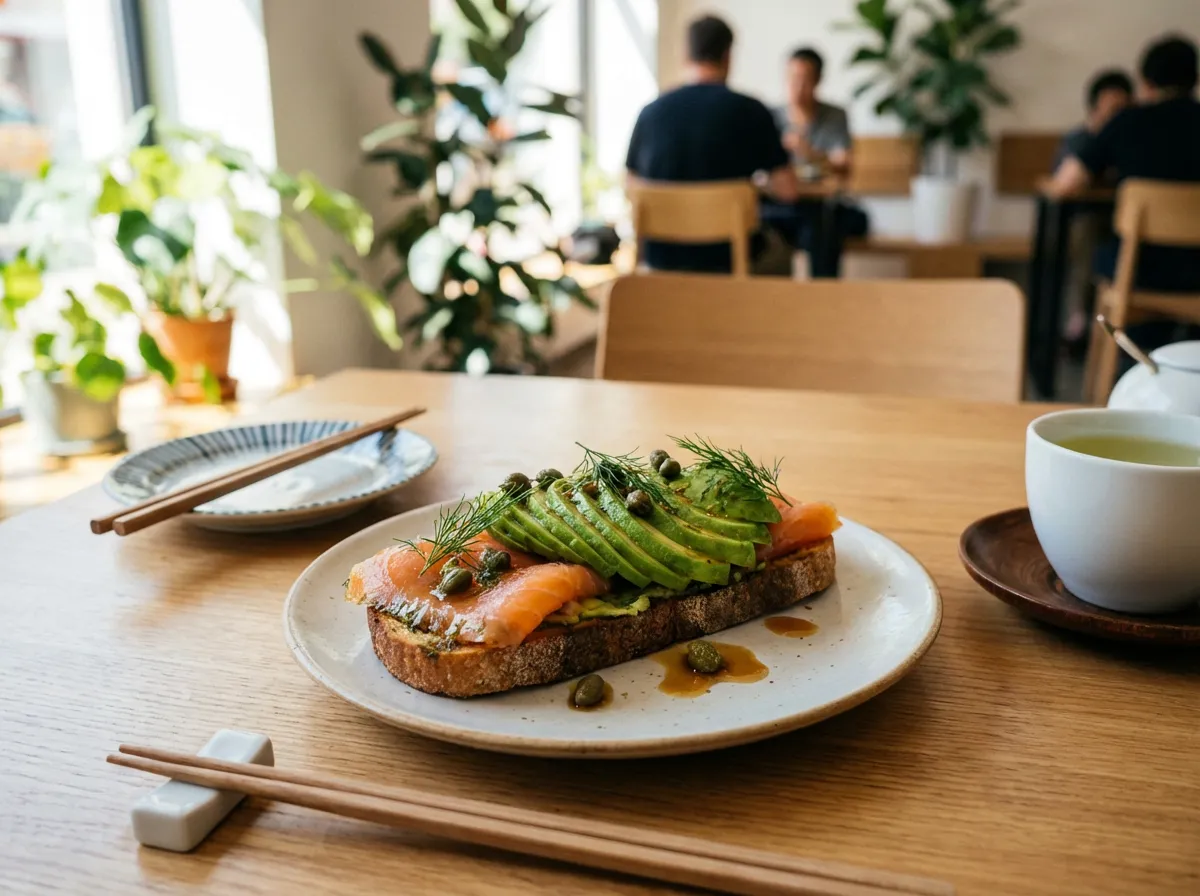 アボカドとサーモンのオープンサンド